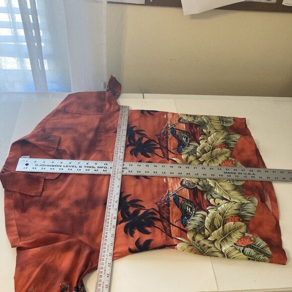 Vtg Mens Hawaiian Shirt Pacific Legend Apparel Cotton Motorcycle Large Orange - Picture 3 of 8